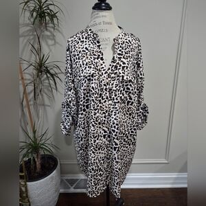 NWT Calvin Klein Leopard Print  Blouse Sz.3XL long Sleeve Roller Up